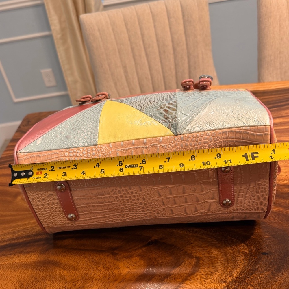 Sharif Multicolor Patchwork Leather Satchel - Coral, Yellow, Beige - Picture 14 of 16